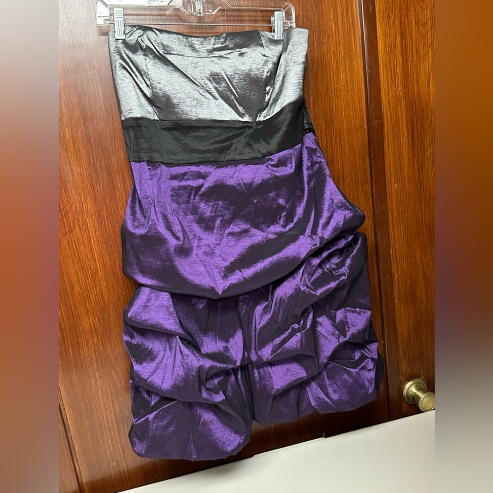 Midi Dress Silver and Purple Strapless Ruched size 14